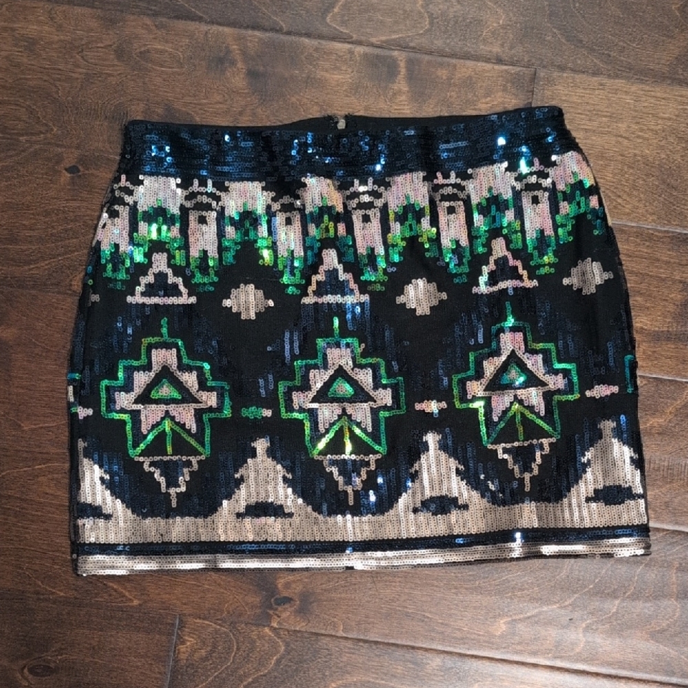 Sequined Black & Green Mini Skirt
